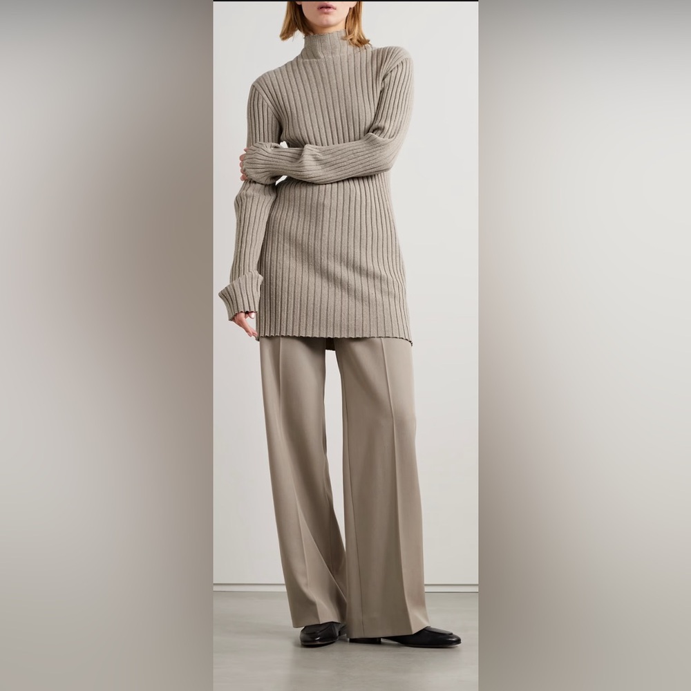 The Row Banew wool-twill straight leg pants, size 4, taupe